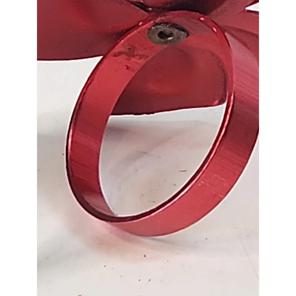 Vintage Metallic Metal Bow Napkin Rings Red Teal Mid Century Retro Set of 4